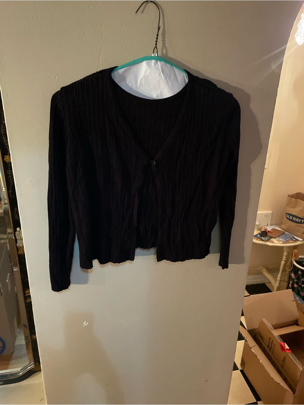 Vintage 90s Liz Claiborne Black Ribbed Single-Button attached Cardigan